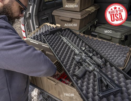 MTM TRC39 Tactical Rifle Crate with Wheels 39” Single Scope Hard Rifle Gun Carrying Case, Lockable All Weather Shooting Gear Storage Box ideal for Range or Field, Made in USA, Dark Earth