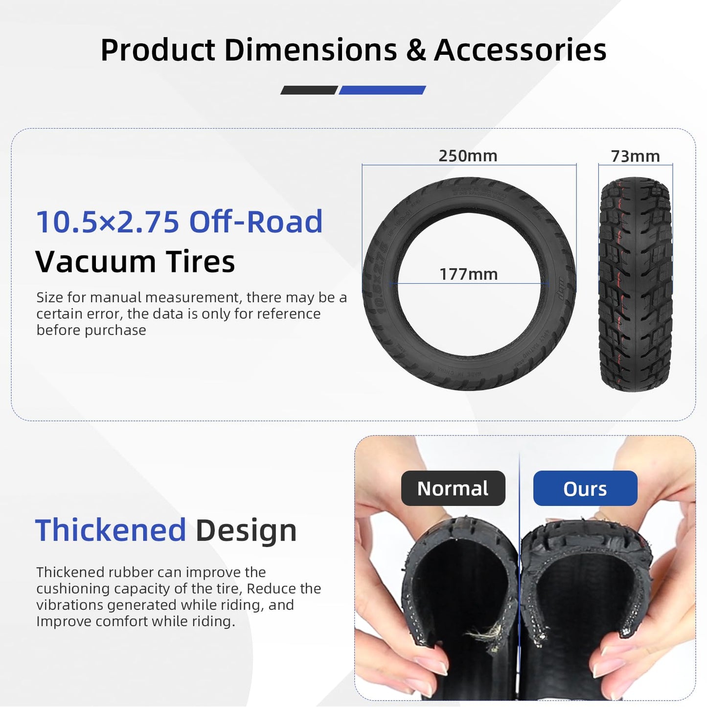 Ulip 10.5x2.75 Tubeless Tire for Segway Ninebot P65 P100 P100S P100SU Electric Scooter Thicker Tires Non-Slip Spare Wheels Scooter Accessories 2 PCS