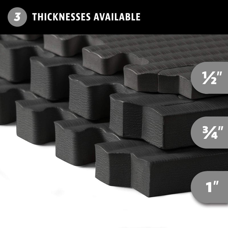 We Sell Mats 1 Inch Thick Martial Arts EVA Foam Exercise Mat, Tatami Pattern, Interlocking Floor Tiles for Home Gym, MMA, Anti-Fatigue Mats, 24 in x 24 in, Black (TL-25M), 24 Square Feet (6 Tiles)