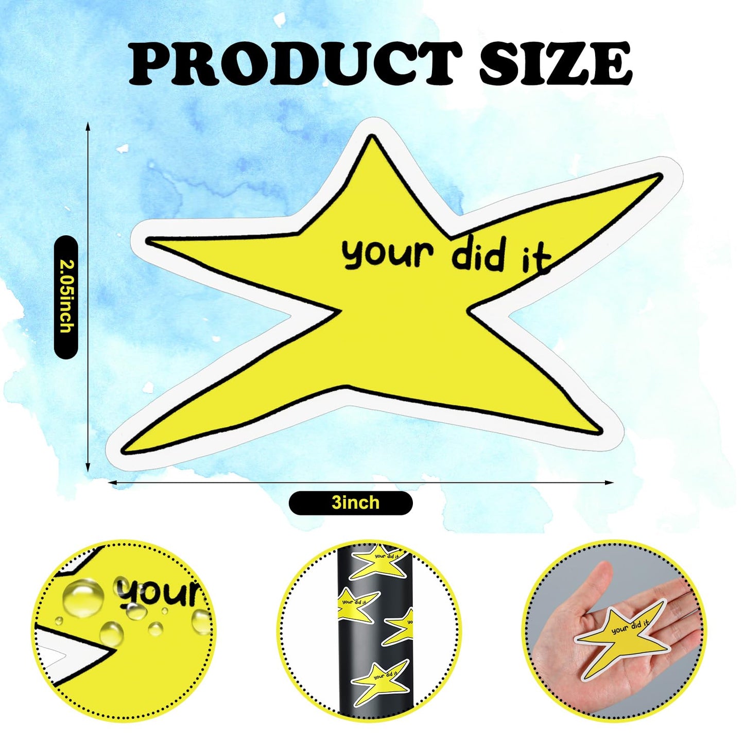 Watersay 200 Pcs Your Did It Star Meme Sticker Bulk Funny Gold Star Decal Motivation Positive Waterproof Vinyl Die-Cut Sticker for Coworkers Student Gag Graduation Gifts Laptop Bottle Phone Cars