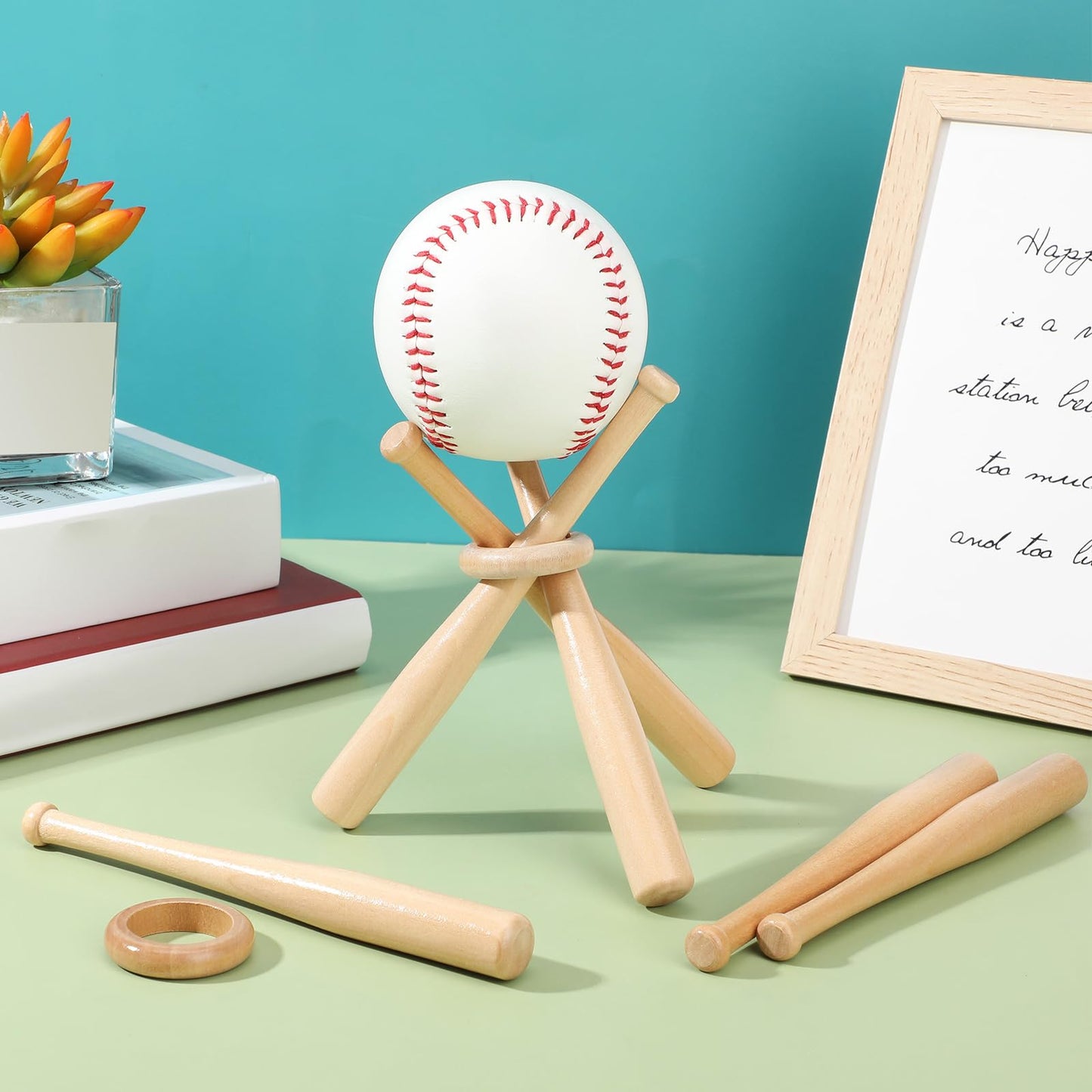 Mudder Baseball Display Stand Holders Bat Racks Wooden Balls Display Cases Bulk Baseball Centerpieces for Sports Theme Birthday Party Decorations Sports Lover Gifts(Light Brown,3 Pack)