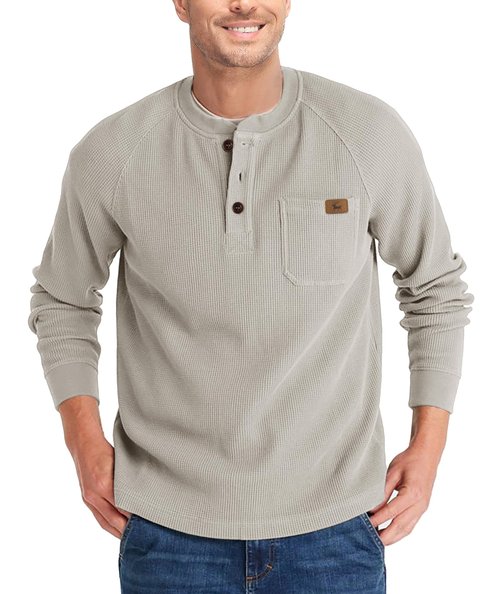 ZITY Long Sleeve Henley Shirts for Men Casual Waffle Thermal Fashion Pullover 3-Button T-Shirt with Pocket,Pumice Stone Gray XL