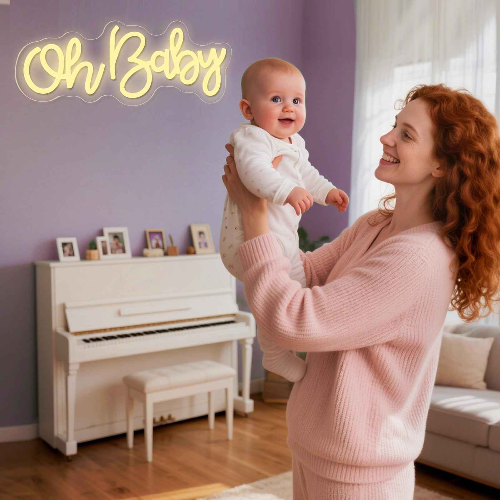 Oh Baby Neon Sign, Oh baby Light Up Sign USB Powered for Backdrop Baby Shower, Birthday, Wedding Decor (16" x 7", Warm White)