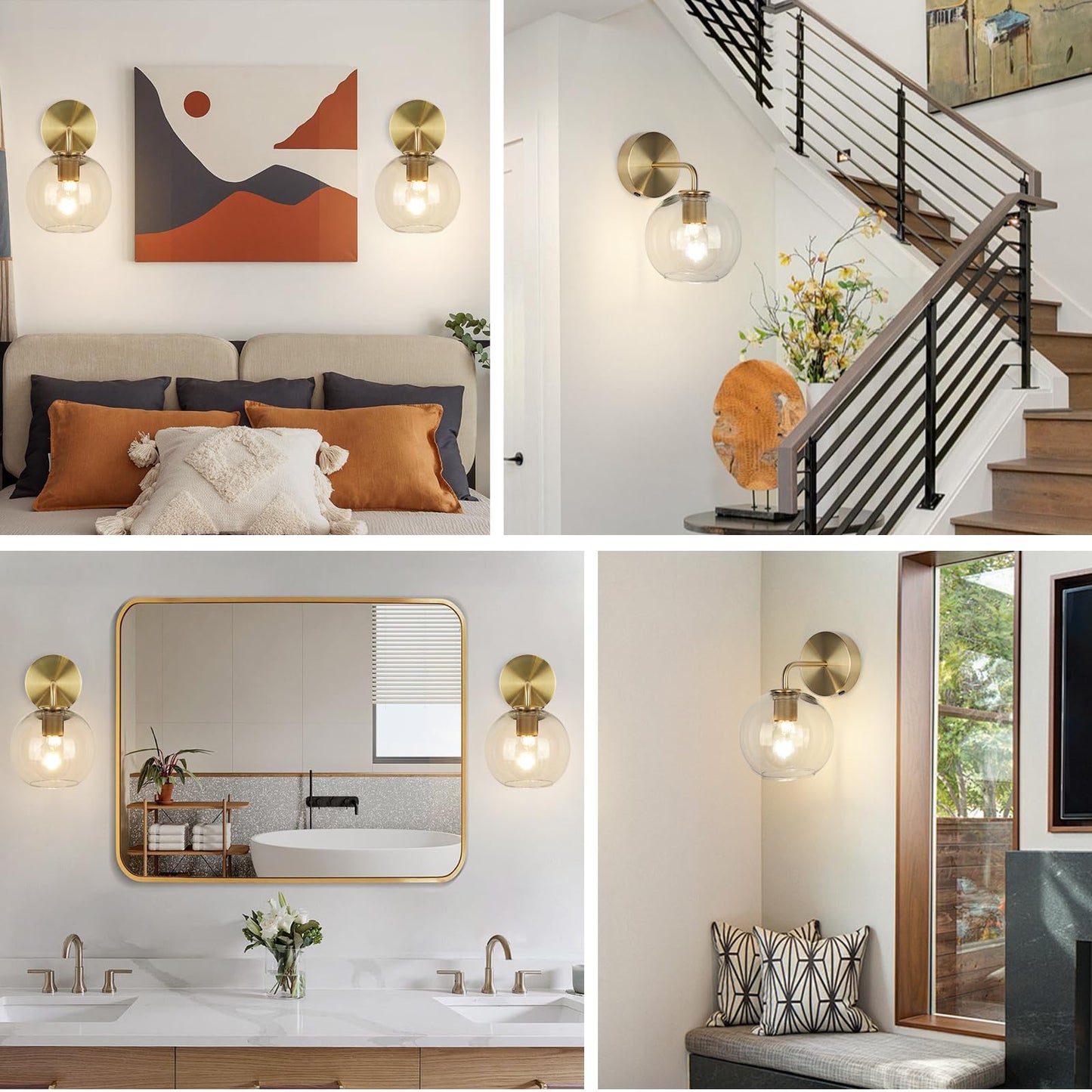 EIDEARAY Gold Vanity Wall Sconces Set of 2, Battery Operated Wall Sconces with Remote, Vintage Gold Wall Lamp with Clear Glass Shade, Industrial Metal Wall Mount Light for Bedroom, Hallway etc