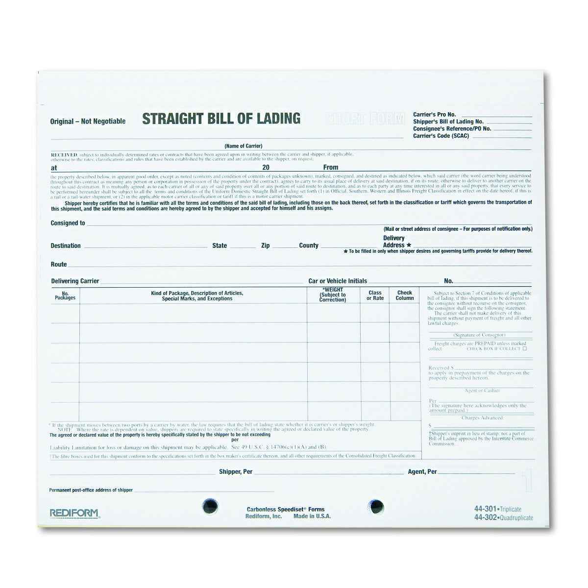 Rediform Bill of Lading, Snap-A-Way Design, Carbonless Triplicate Forms, 8.5" x 7", 250 Freight Forms (44301)