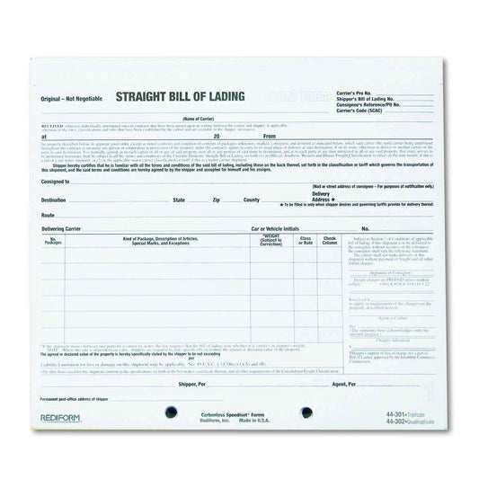 Rediform Bill of Lading, Snap-A-Way Design, Carbonless Triplicate Forms, 8.5" x 7", 250 Freight Forms (44301)