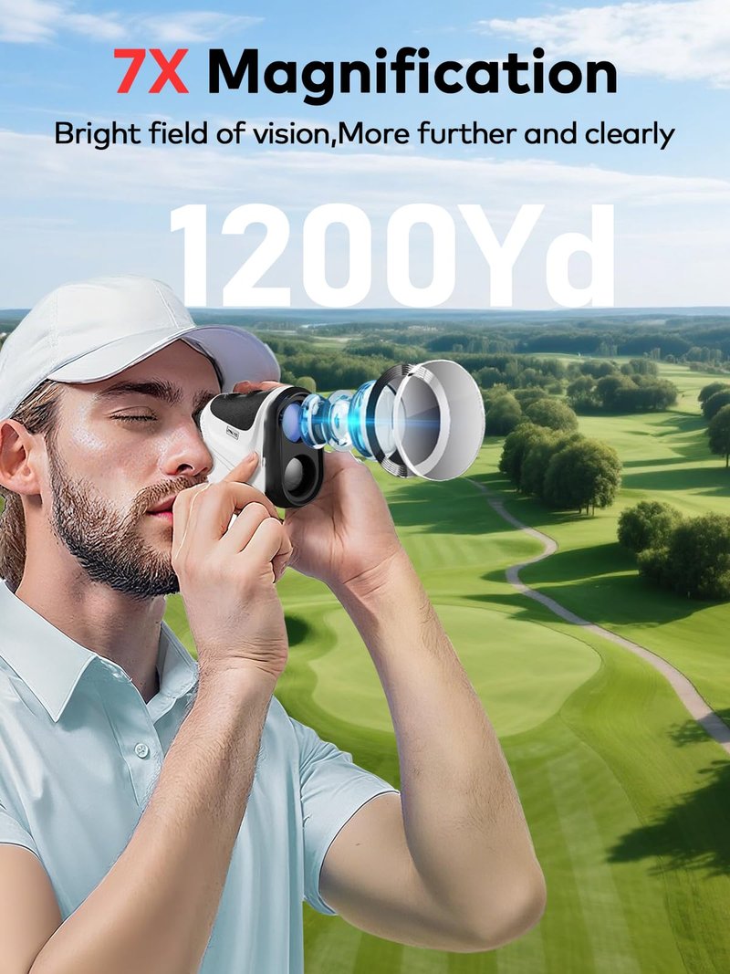 MOESAPU Range Finder Golf with Slope, 1200yd Laser Range Finder with Tripod Mount Hole, 7X Magnification Flag Lock Locking Vibration for Hunting, Distance Measurment Rangefinder Accessories, White