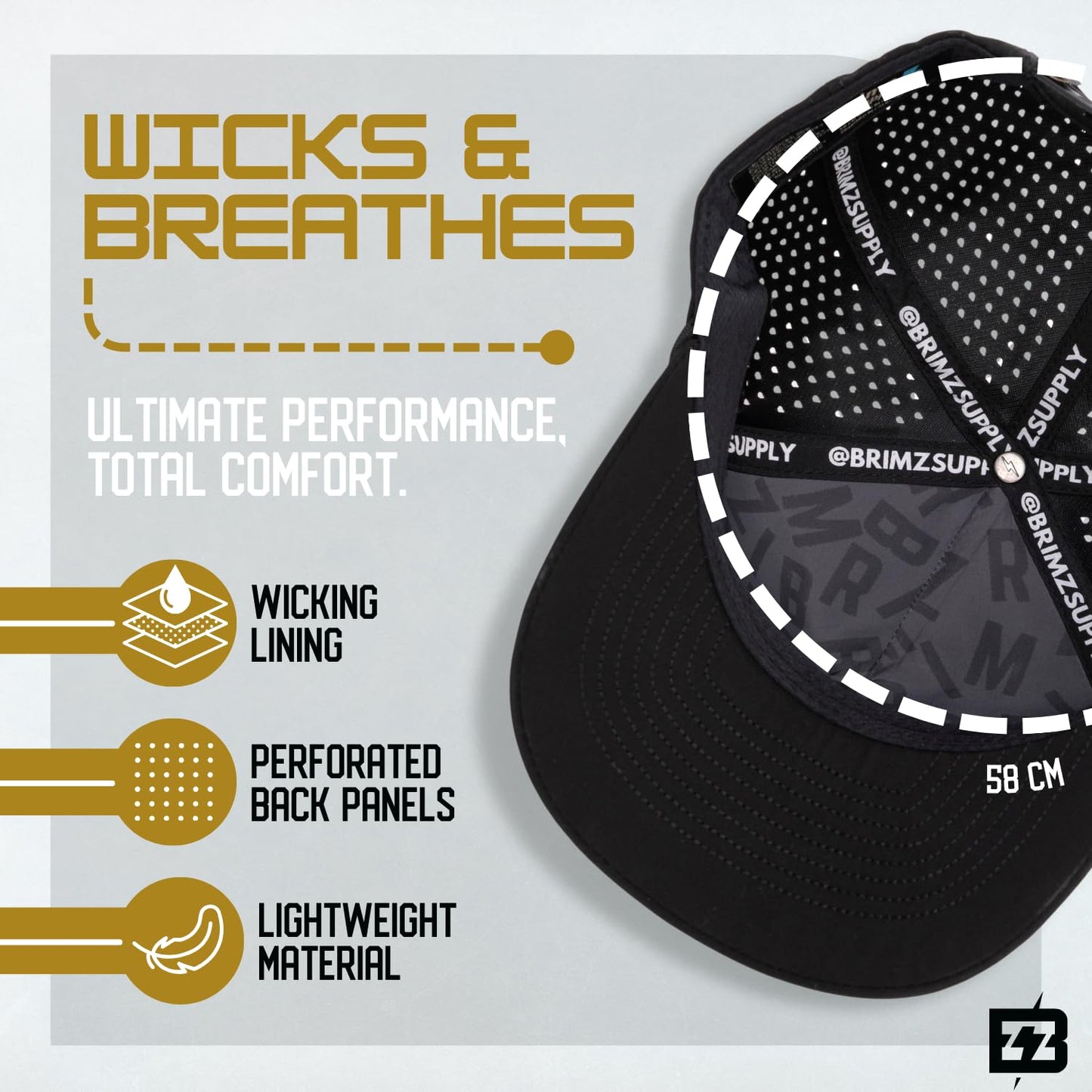 BRIMZ Golf Performance Hat - Tee Holder & Magnetic Brim - Breathable Sweat & Water Resistant Golfing Snapback Cap (Golf - Black)