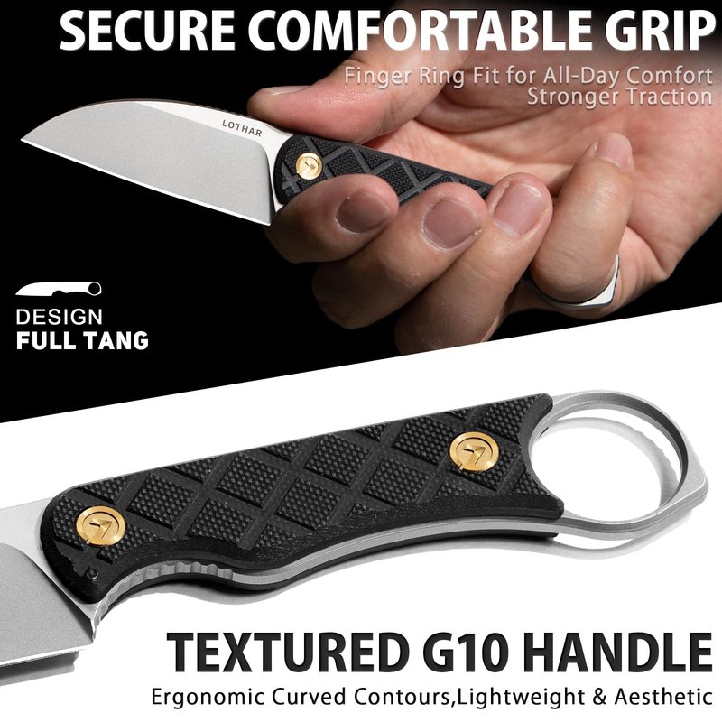 LOTHAR BEAVER Small Fixed Blade Knife, 2.58" 14C28N EDC Neck Knife with G10 Handle and Kydex Sheath, Necklace Horizontal Carry Knives with Adjustable Belt Clip, Survival Knives Gifts for Men Women