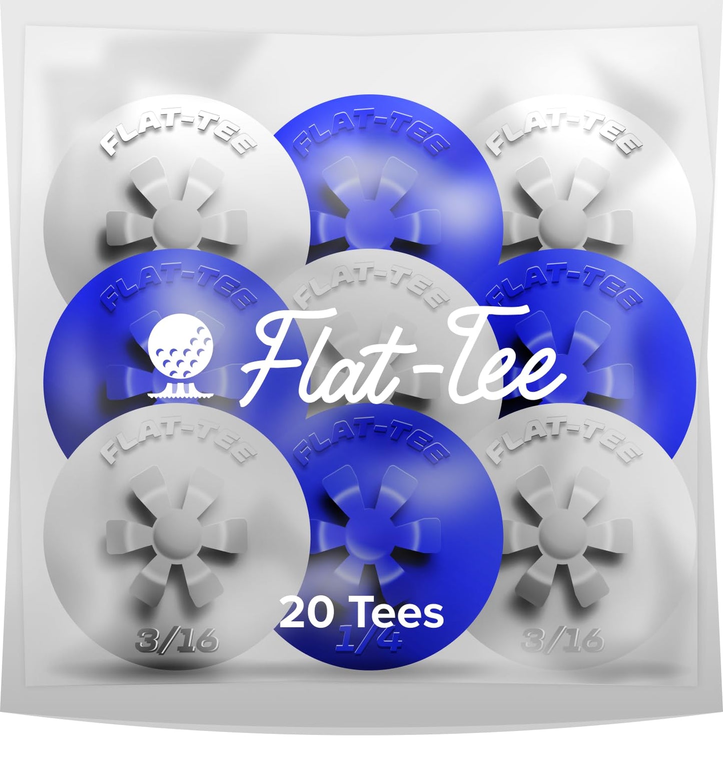 Flat-Tee Golf Tee (1/4" & 3/16" (4.76mm & 6.35mm), Red/White/Blue)
