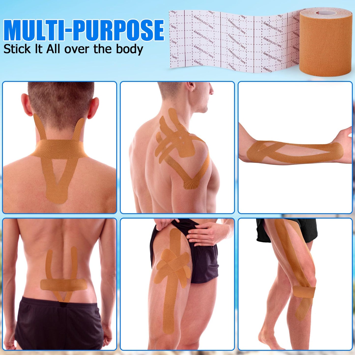 Gsbomzap 3 Rolls Kinesiology Tape, Waterproof, 3in x 5.5yd, Beige