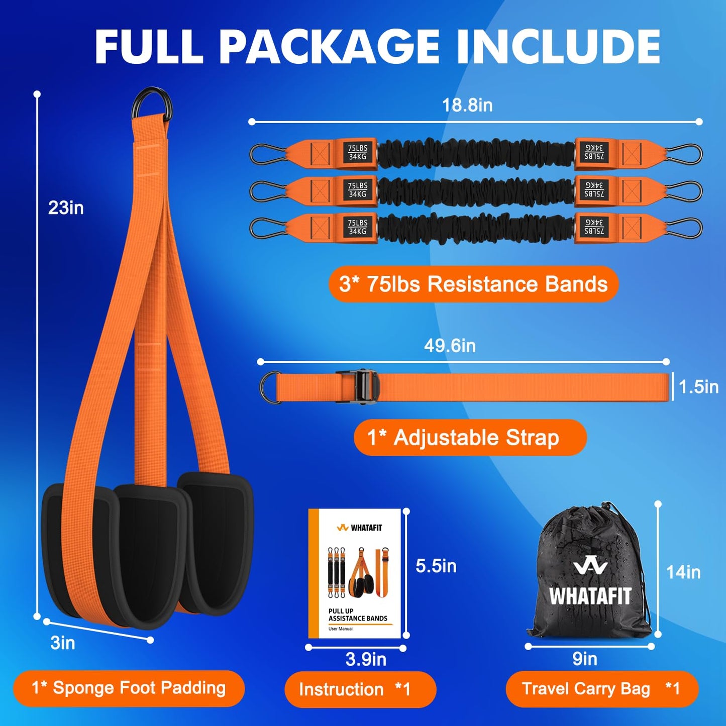 WHATAFIT Pull Up Assistance Bands,Two Foots Heavy Duty Resistance Band for Pull Up Bar, Adjustable Weight/Size with Fabric Feet/Knee Rest, Bands for Pull Up Assist for Strength Training, Pull Up