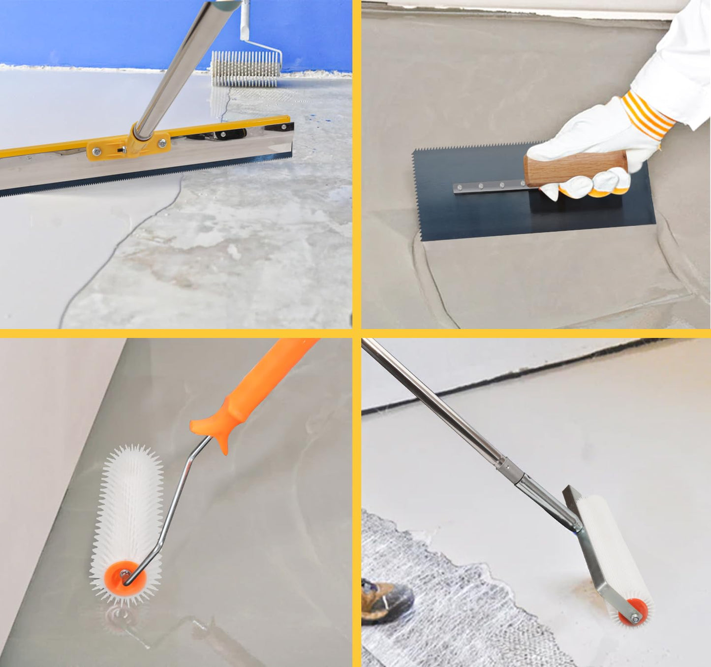 aienvh Self Levelling Cement Tool Kit, Adjustable Extension Pole, Floor Roller, Nailer Shoe, Epoxy Floor Tool, Stainless Steel Trowel, Self Levelling Rake, Cement Self Levelling Concrete Tool Kit