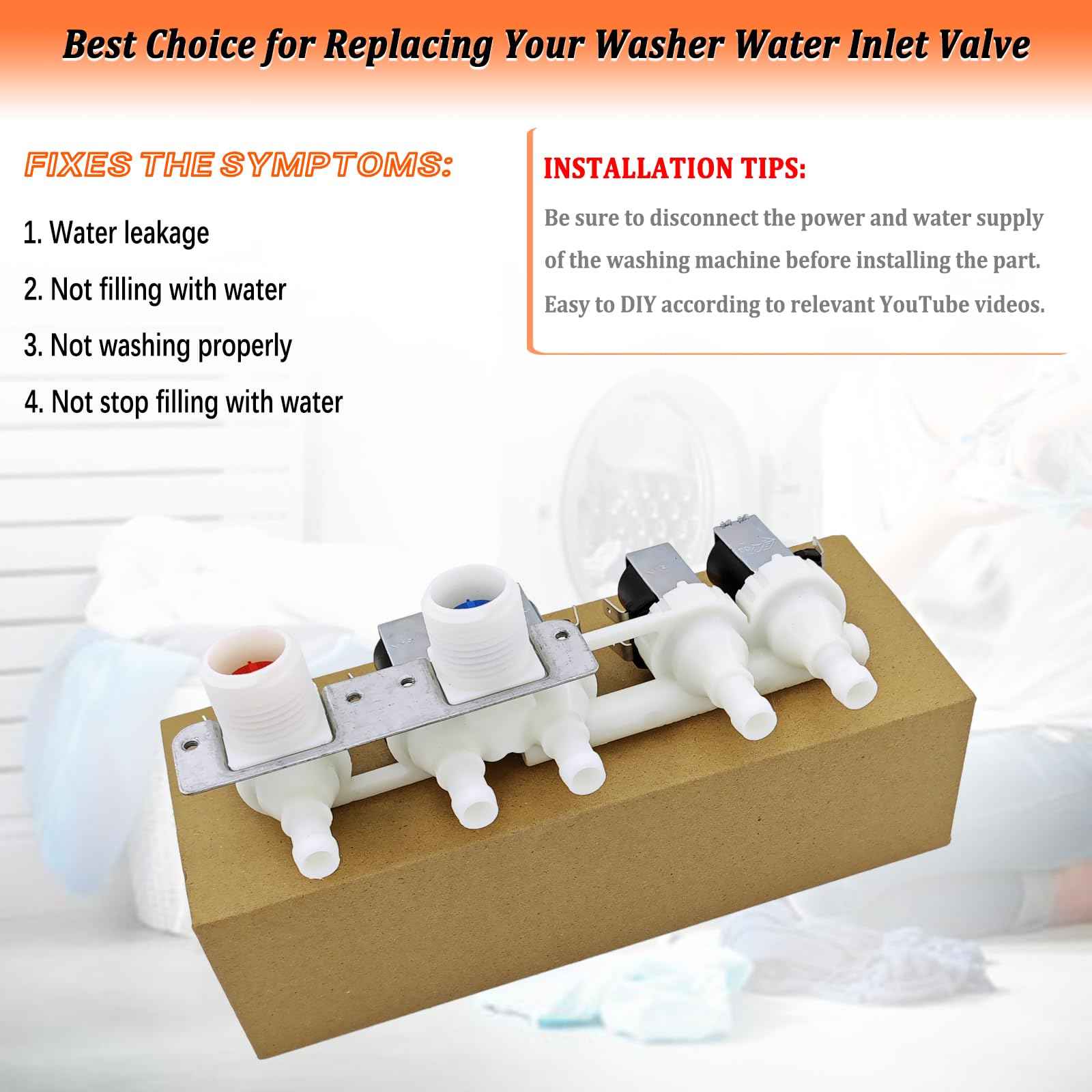 WH23X29553 Washer Water Inlet Valve for GE Washing Machine Water Valve Replacement Parts AP6983554 PS12743643 0024000126GA 33090202