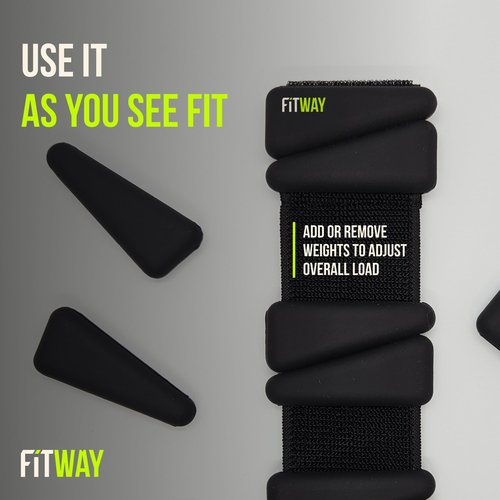 FITWAY Ankle Weights for Women and Men – Set of 2 (1 lb Each) 11.5" Adjustable Ankle Wrists Legs Arms for Walking Pilates Cardio Yoga Workouts – Secure Velcro Soft Neoprene - BLACK