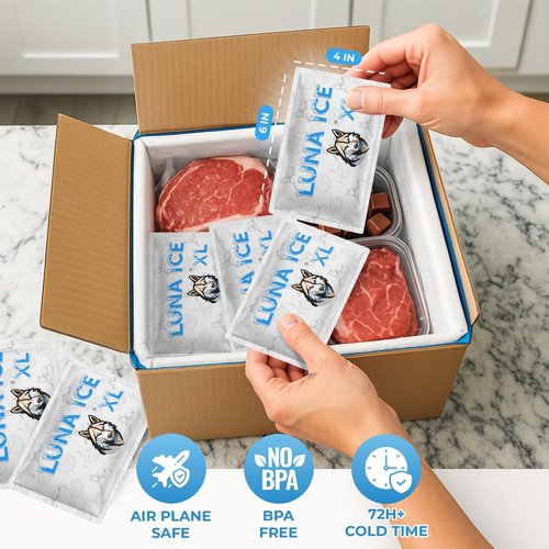 LUNA ICE Dry Ice Packs for Shipping XL - Long Lasting ice Packs - 24+ Hour Freeze Power - BPA Free - 300 Pack Bulk 150 lb – Hielo Seco - Reusable Gel Bricks for Food