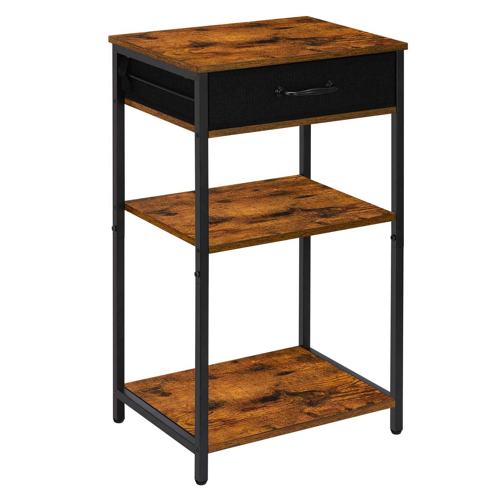 Printer Stand with Storage 3 Tier Home Printer Table with Drawers Multifunctional Under Desk Printer Shelf Holder Industrial End Table Nightstand for Fax Machine Scanner Files Brown