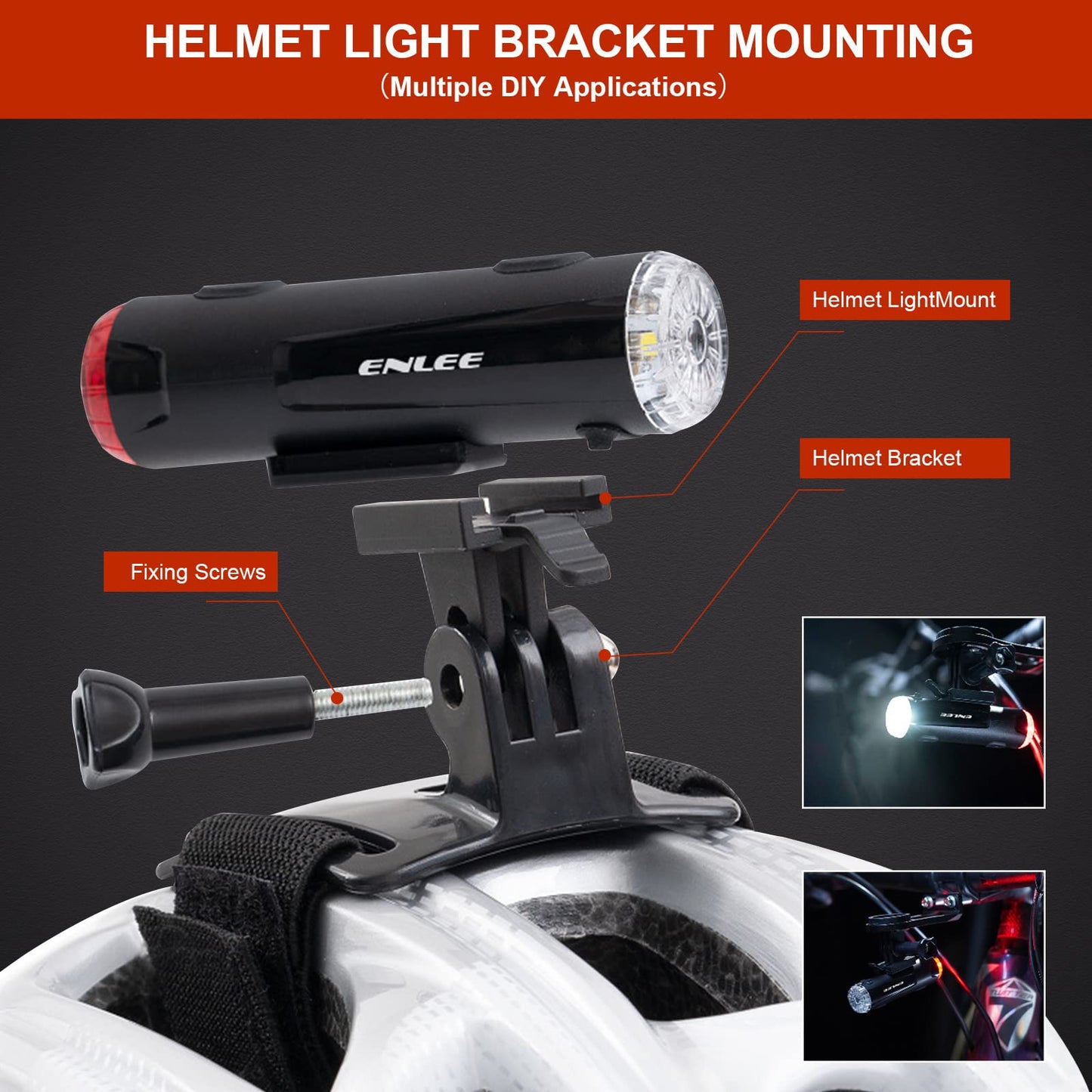 JINKEY Bike Helmet Light Front and Rear, 2-in-1 USB Rechargeable LED Bicycle Headlight & Taillight, IP66 Waterproof, 5 Warning Modes with Mounting Bracket for Night Safety Riding