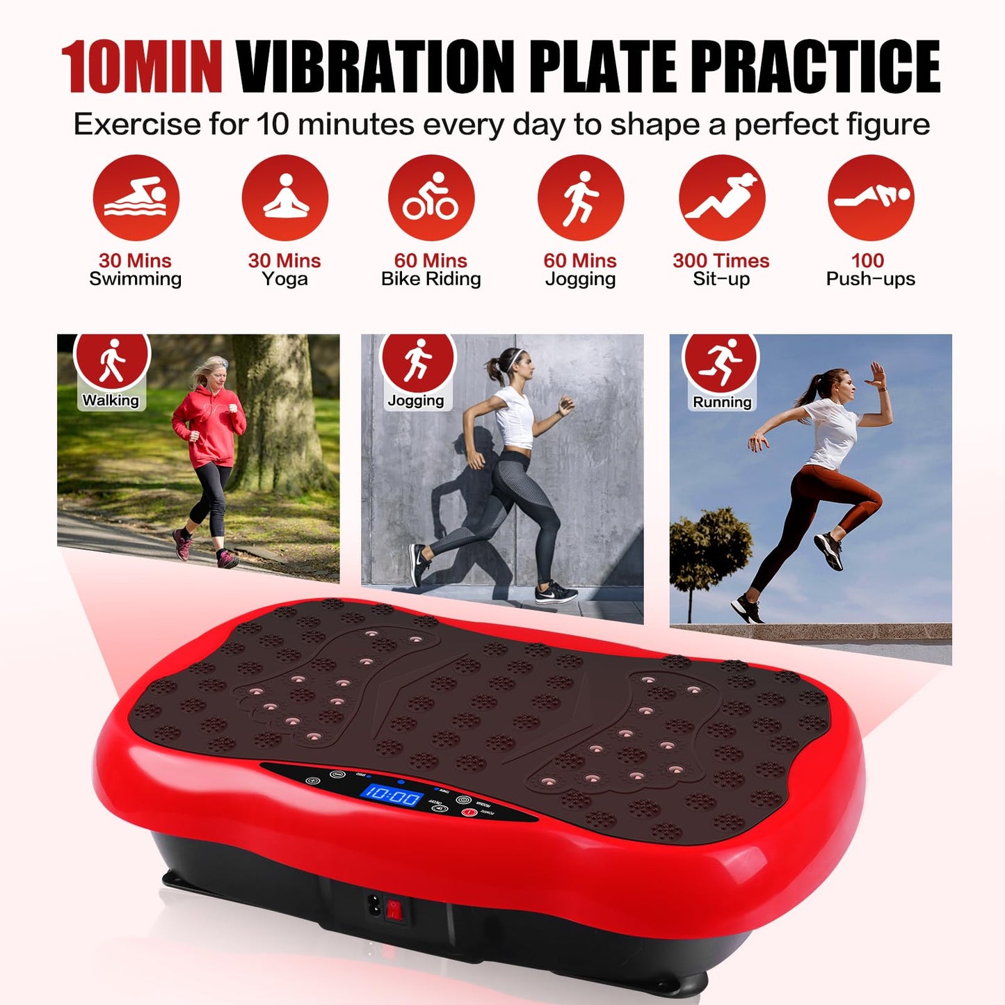 Vibration Plate Exercise Machine, Health & Fitness Full Body Vibration Platform, Portable Vibration Plate Platform for Weight Loss Home Fitness, w/Resistance Bands+Remote