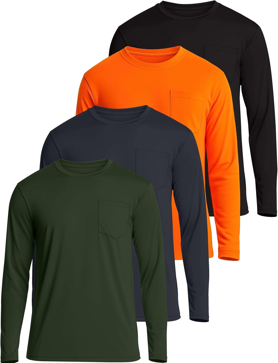 Real Essentials Men's Dry-Fit Long Sleeve Crew T-Shirt - 4 Pack | UPF 50, Active & Comfortable (S-5XLT)