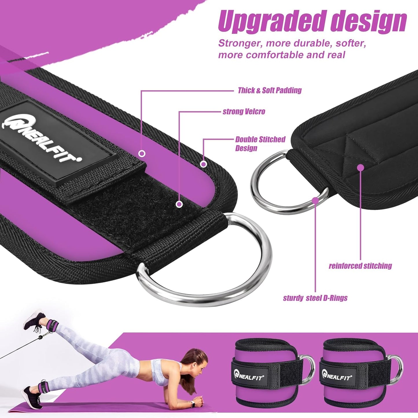 NEALFIT Ankle Strap for Cable Machine - Versatile Gym Cuff for Kickbacks & Glute Workouts