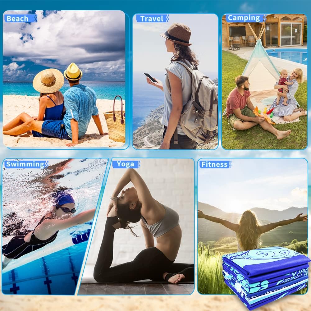 Skiennix Microfiber Beach Towels - XL Lightweight & Sand-Free | 71"x32" for Travel, Gym & Camping