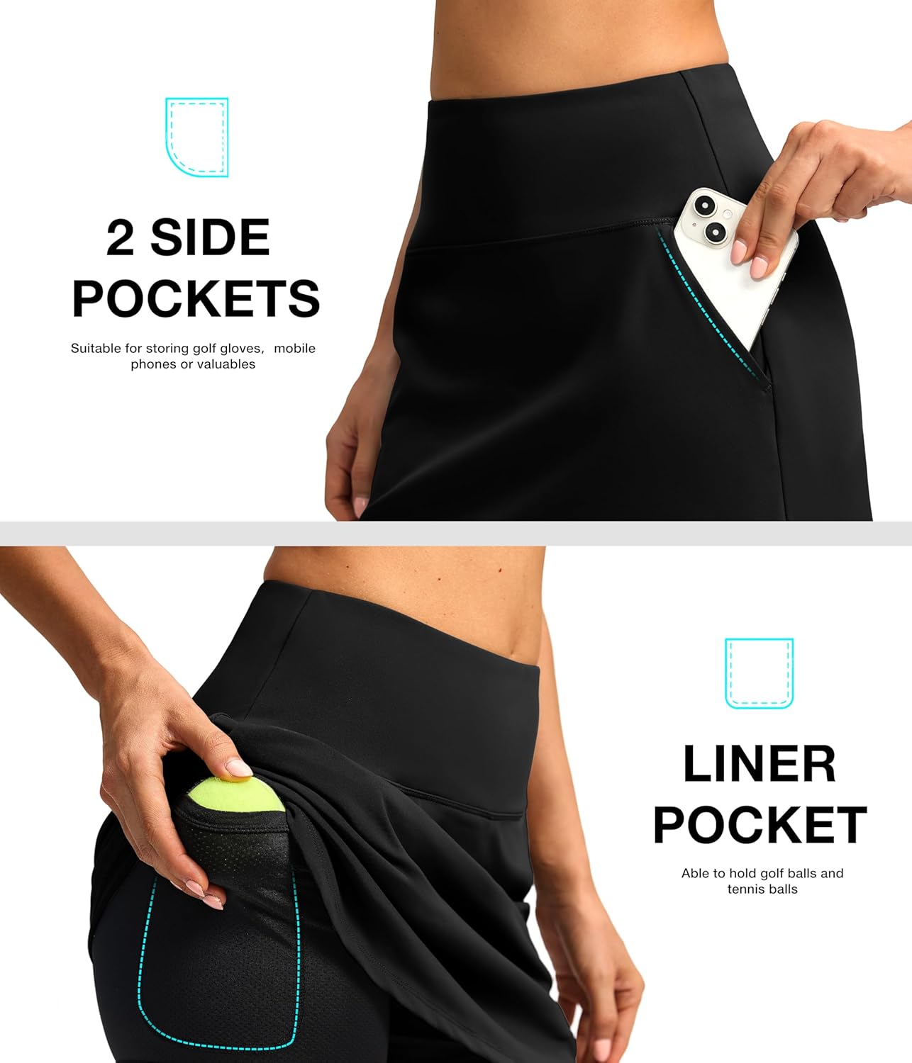 SANTINY Women's 16" High-Waisted Skorts - Stretchy Athletic Skirt with 4 Pockets for Tennis & Golf