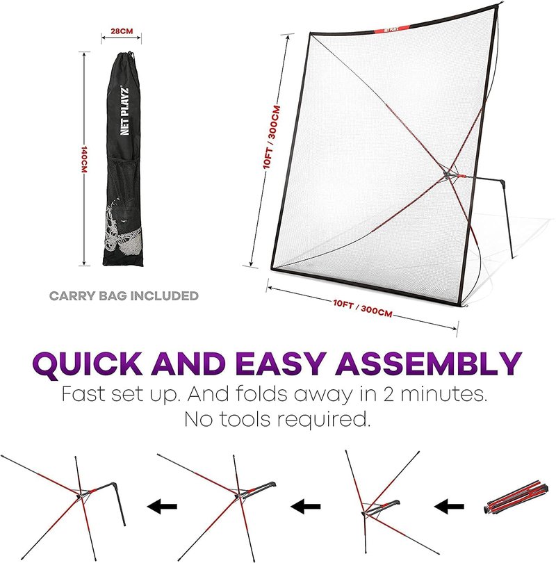 Net-Playz Golf Practice Net Hitting Net 10ft - Home Driving Range, Swing Training Aids, Big Size Auto Ball Return, Portable, Black, (NOG001402024)