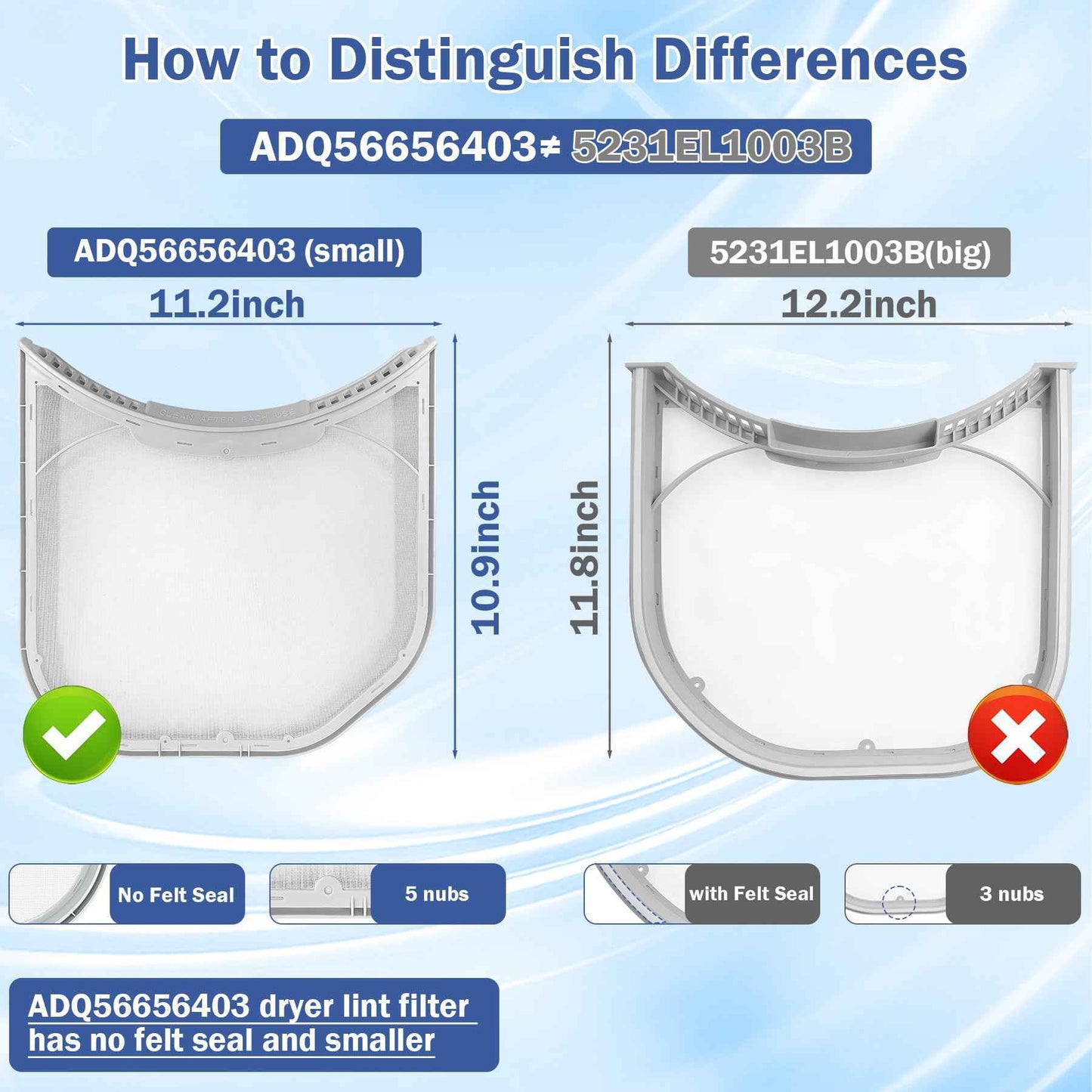 ADQ56656403 Dryer Lint Filter Compatible with LG WashTowers AP7012980 PS16546780 Dryer Lint Screen Trap with Vent Lint Brush - without Felt Seal