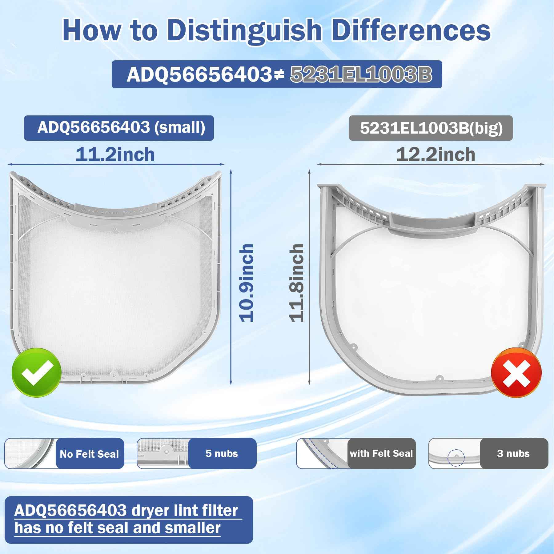 ADQ56656403 Dryer Lint Filter Compatible with LG WashTowers AP7012980 PS16546780 Dryer Lint Screen Trap with Vent Lint Brush - without Felt Seal