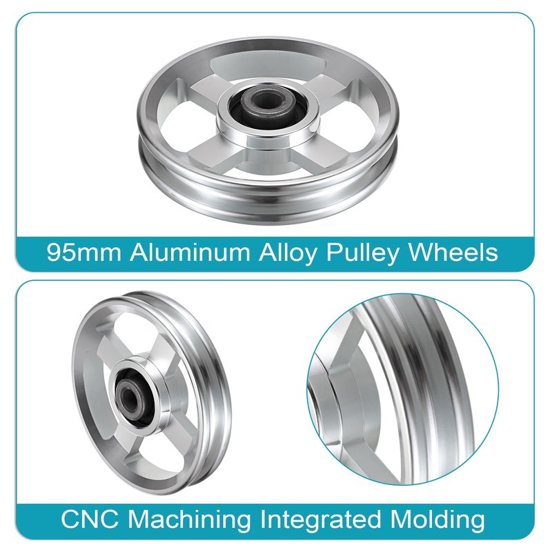 OwnMy 6PCS 95mm Aluminium Alloy Pulley Wheels Pulley System for Home Gym Exercise Machines Sports Fitness Equipments, Universal Bearing Pulley Wheels for Cable Machines Garage Doors, Silver