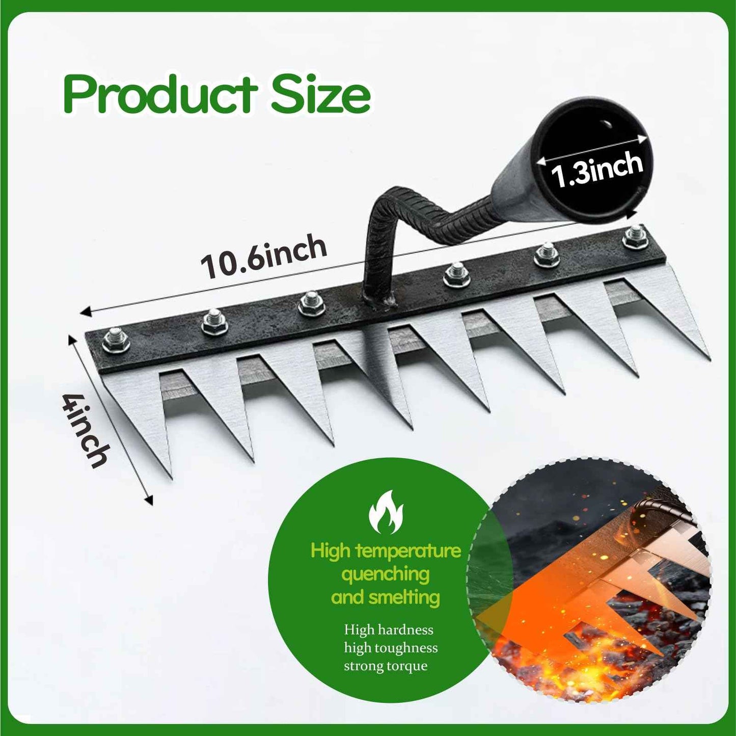 utosday 2025 Iron Weeding Rake 2.0, Iron Rake for Gardening and Weedings, Heavy Duty Gardening Hand Weed Puller Tools, 8 Teeth Carbon Steel Garden Weedings Rakes for Lawn Care