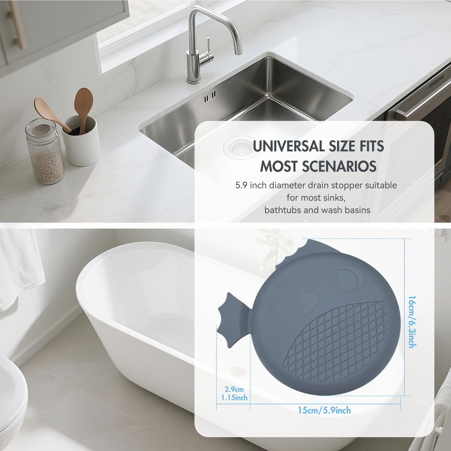 TRAPMATE Silicone Bathtub Drain Stopper/Good Grips Sink Stopper, Drain Cover for Shower, Bath, Kitchen Sink, 3 Pack (Patented Product)