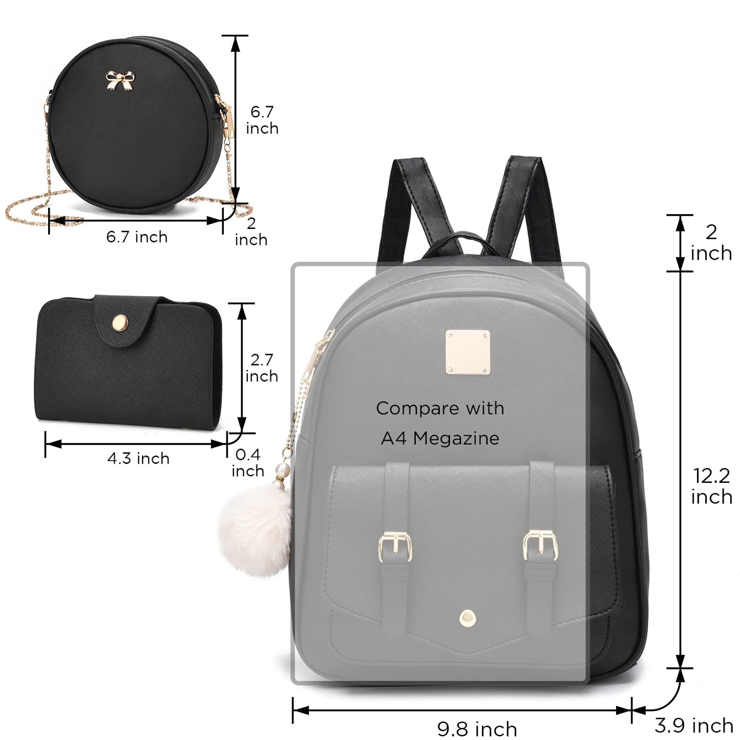 I IHAYNER Mini Backpack Purse for Teen Girls 3-PCS Fashion Backpack Cute Travel Daypacks Women Pompom Backpack Shoulder Bag (Purple-1)
