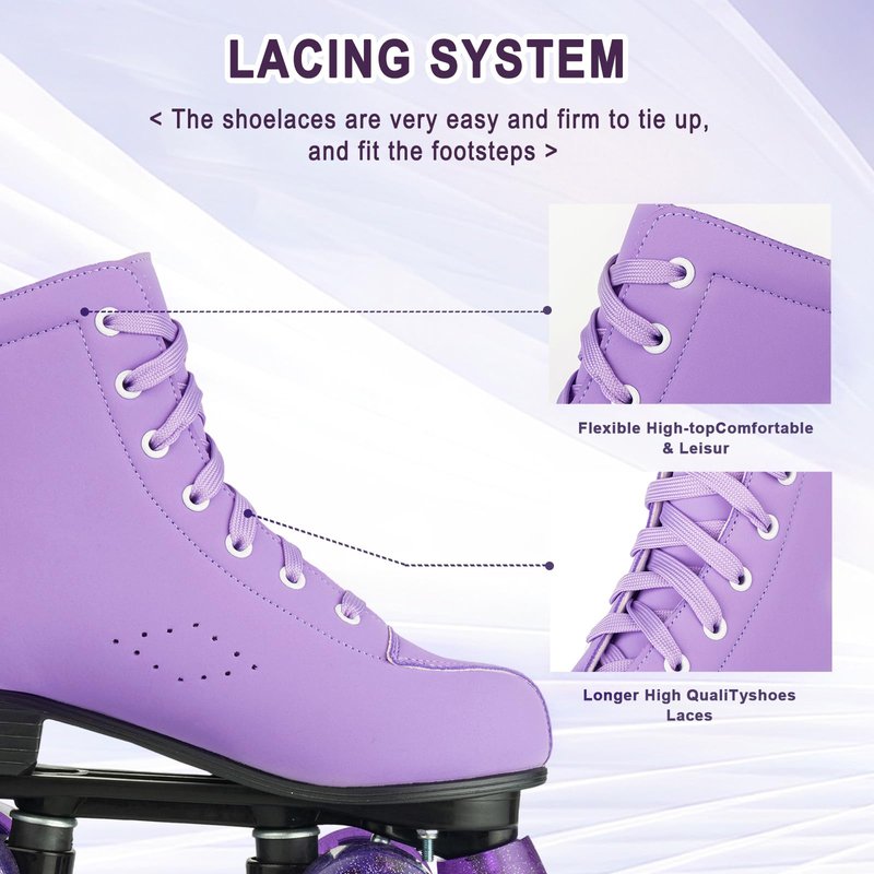 YYW Women Roller Skates High Top Shoes Men Double Row Shiny Roller Derby Skates Four Wheel Unisex PU Classic Skates for Beginner Outdoor (Purple Flashing Wheel,US40- Women's 9/Men's 7.5)