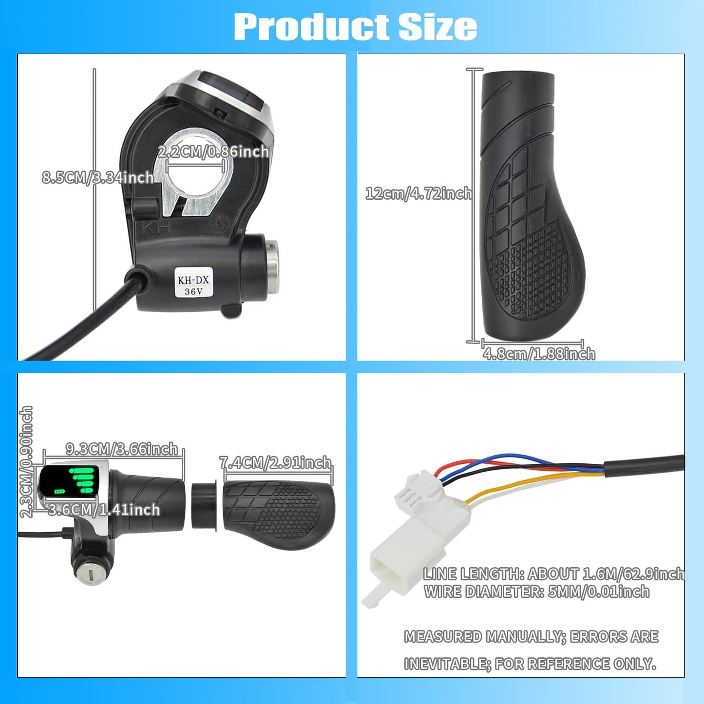 TMYSOOR 36V Universal Twist Grip Throttle with LCD Power Indicator & Key Lock - Easy Installation for E-Bikes, Electric Scooters & Motorcycles