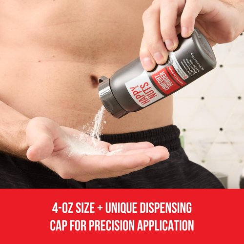 HAPPY NUTS Comfort Powder Deodorant for Men - Anti-Chafing & Odor Control | Aluminum-Free, 4 oz Original Scent