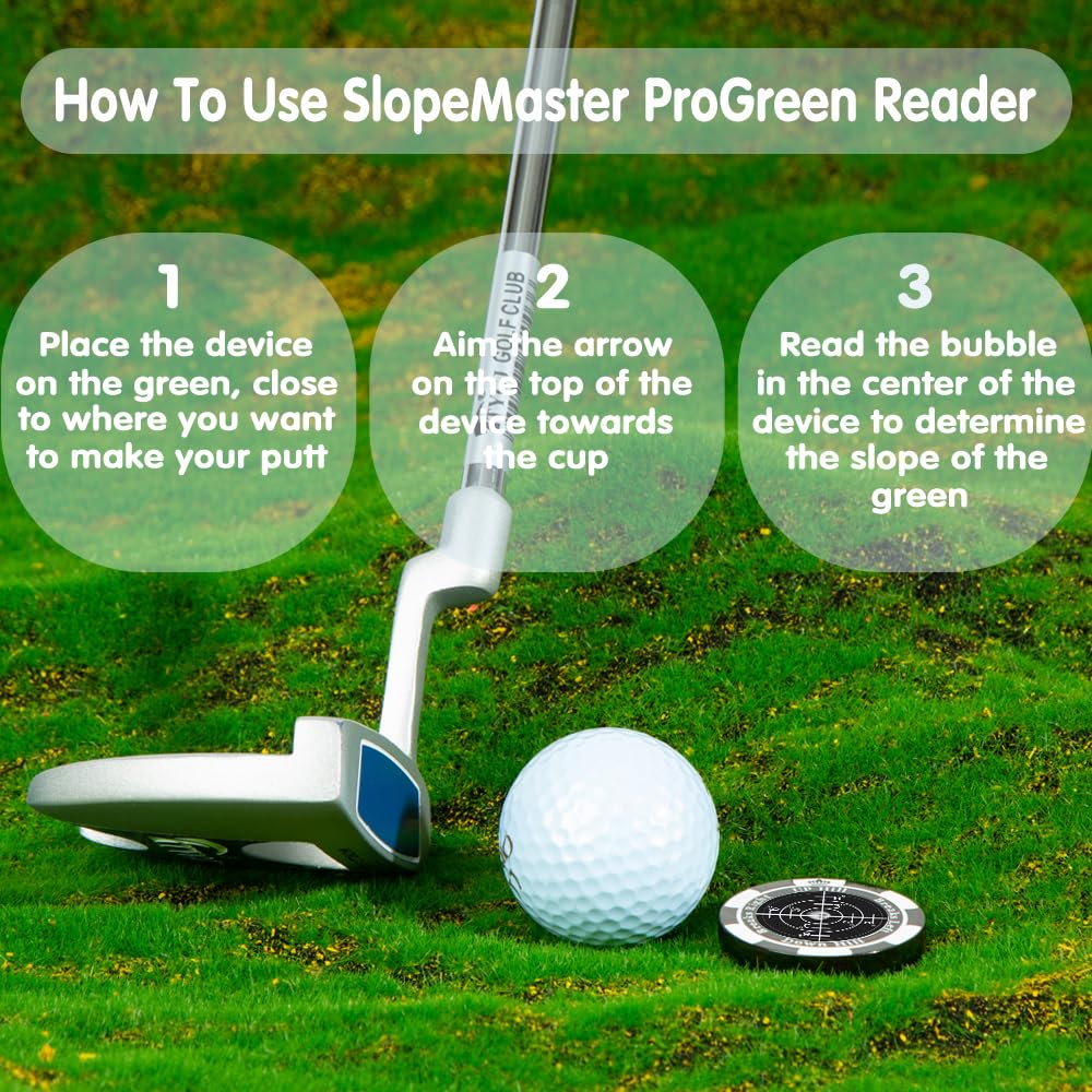 Prodigora SlopeMaster ProGreen Reader - Golf Ball Marker with High Precision Green Reading Aid Golf Accessories for Men Women (Black&Black)