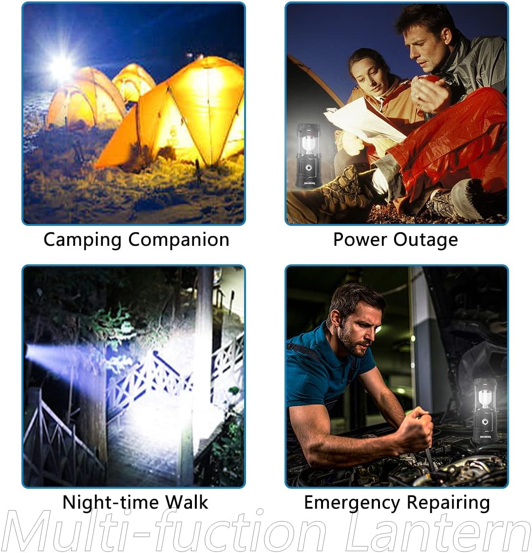 Skiennix Solar Lantern Flashlights - USB Rechargeable LED Camping Lights | Portable & Collapsible for Emergencies (2 Pack)