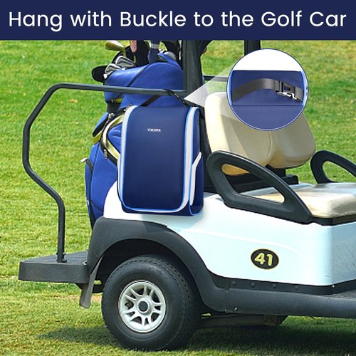 YOREPEK Golf Shoe Bag, with 3 Pockets for Socks, Gloves, Tees, Balls, Brush, Designed with a Buckle Top Carry Handle, Zippered Sport Shoe Carrier Bags with Ventilation, Golf Gifts for Men Unique,Blue