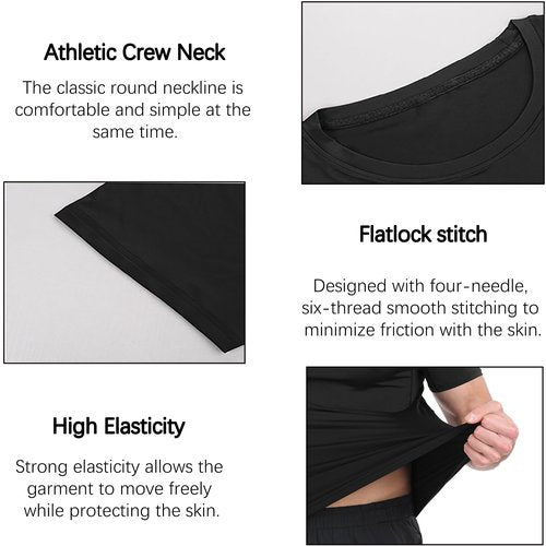 HovSiyla 5 Pack Men's Compression Shirts Cool Dry Short Sleeve Baselayer Athletic Workout T Shirts 2Black 2 White 1 Grey Large