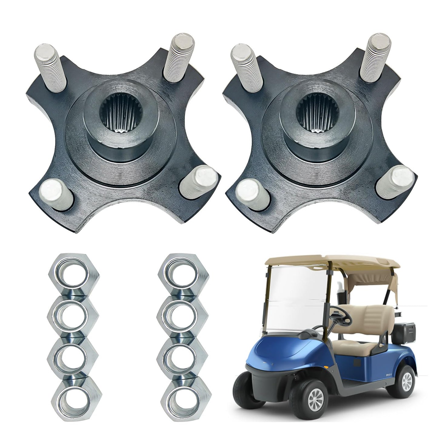 LOSTAR Rear Wheel Hub Flange Plate with Nuts Fit for 2008-Up EZGO RXV Gas & Electric Golf Cart, Axle Hub Assembly Replaces 604112/615604(Driver and Passenger Side)