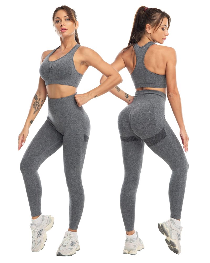 SALSPOR 3 Piece Workout Sets for Women Butt Lifting Leggings with High Impact Sports Bra Gym Shorts Activewear Matching Set(3DWX-Dark Grey-M)