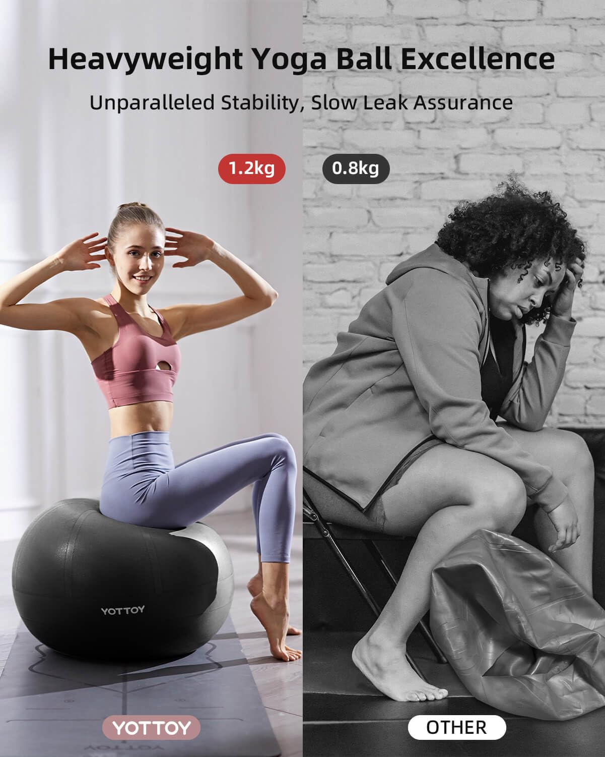 YOTTOY Anti-Burst Exercise Ball for Working Out, Yoga Ball for Pregnancy,Extra Thick Workout for Physical Therapy,Stability Ball for Chair Fitness with Pump (Black)