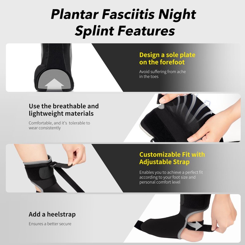 VOOOLO Plantar Fasciitis Night Splint Sock with Massage Ball for Tension Relief, Soft and Comfortable Foot Brace for Men and Women, Medium-Black