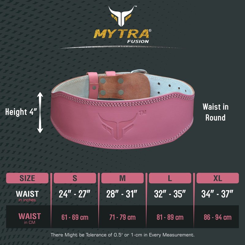Mytra Fusion Weight Lifting Belt Women Gym Belt 7MM Thick and 4" wide 100% Real Leather Lifting Belts for Women, Ladies weightlifting belt Powerlifting Bodybuilding and Workout belt (Pink, Small)