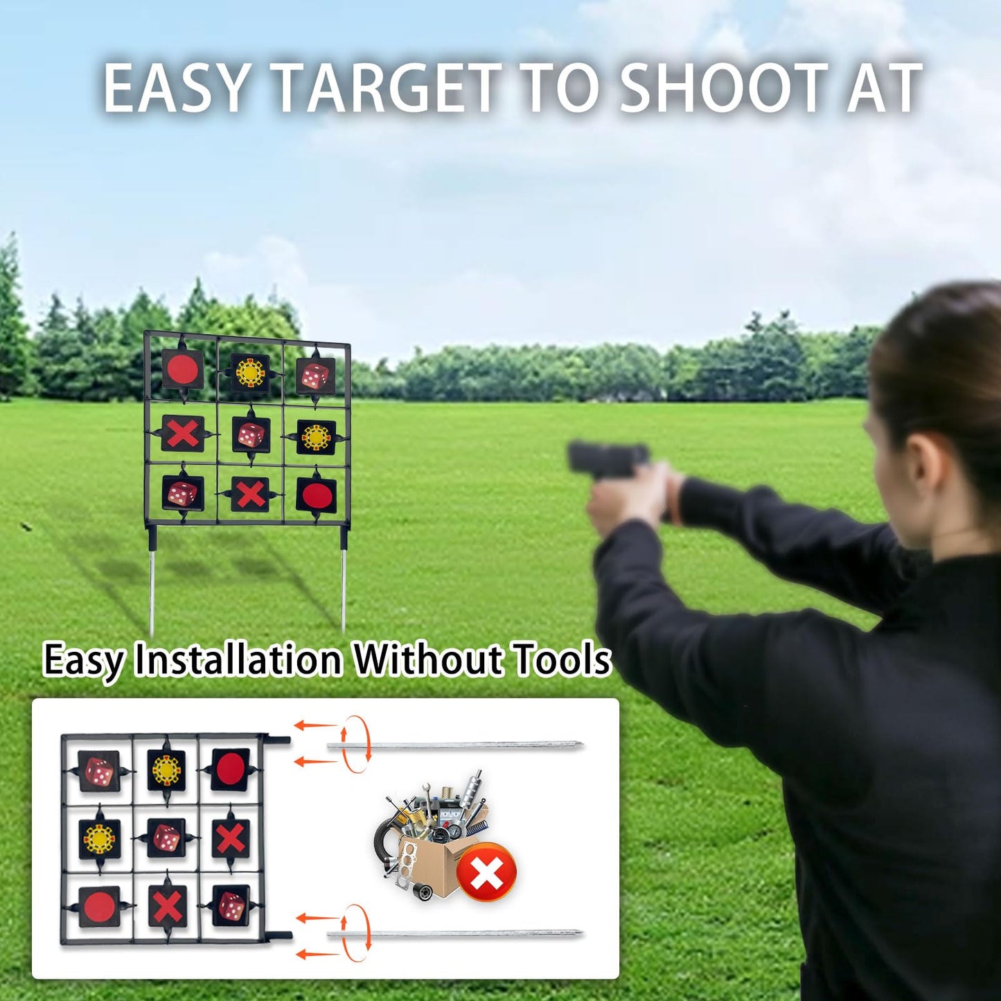 STRONCHUAN Backyard Bb Target, Metal Shooting Target, Automatic Reset, Round, Iron, Portable Design, Suitable for Home Garden, Lawn, Farm, Patio, Backyard (New Black Nine Targets)