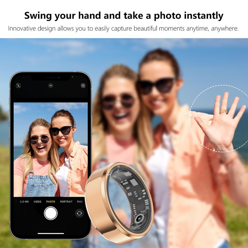 Smart Ring for Women & Men, Fitness Tracker with Heart Rate/Blood Oxygen/Sleep Tracker/Step Counter for iPhone & Android, Magnetic Charging Case, IP68 Waterproof, No Subscription Fee (Gold 11)