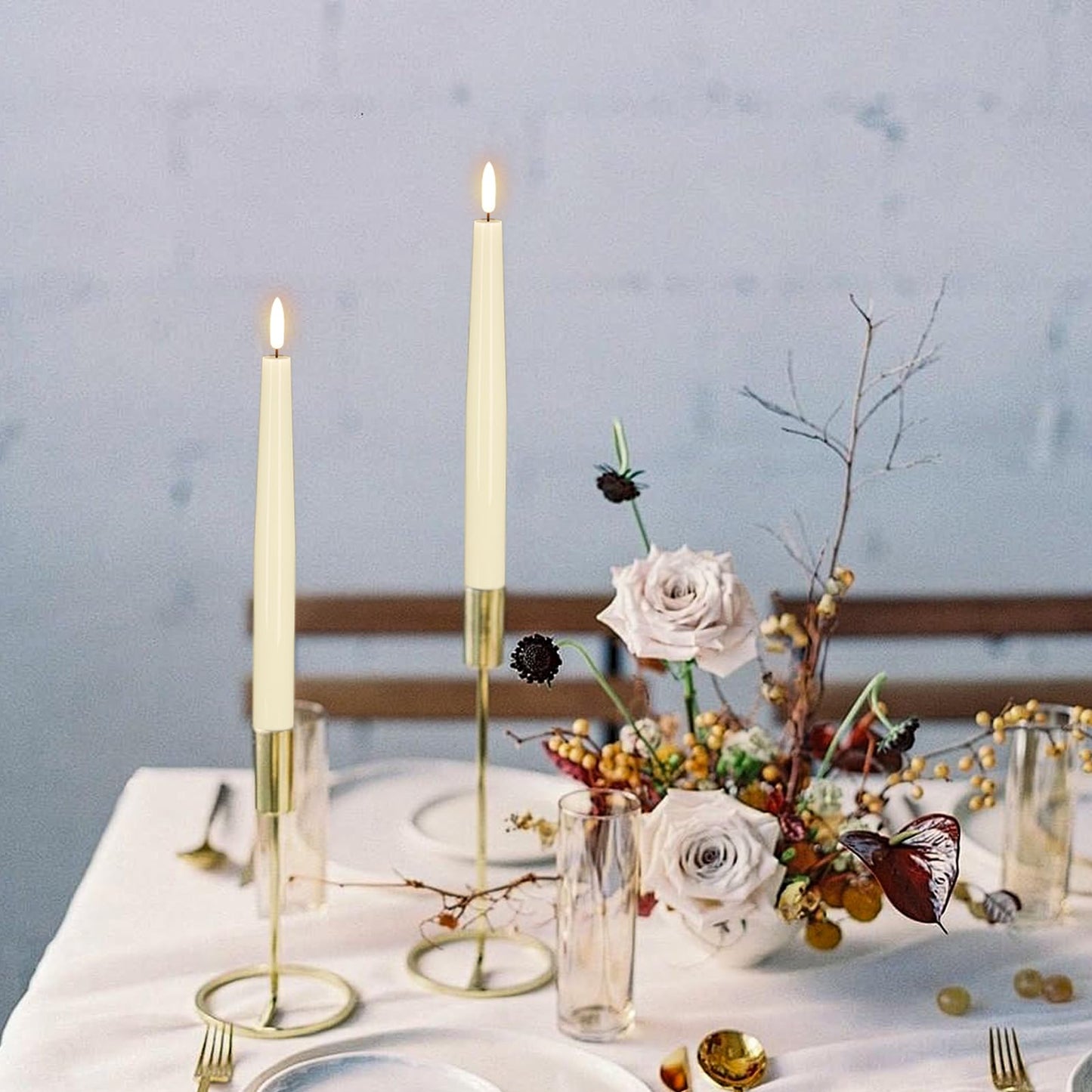 GenSwin LED Taper Candles, Flameless Taper Candles Battery Operated with Remote Timer, Set of 2 Real Wax White Flameless Candlesticks with 3D Flickering Flame for Home Wedding Decor (0.78” x 9.84”)