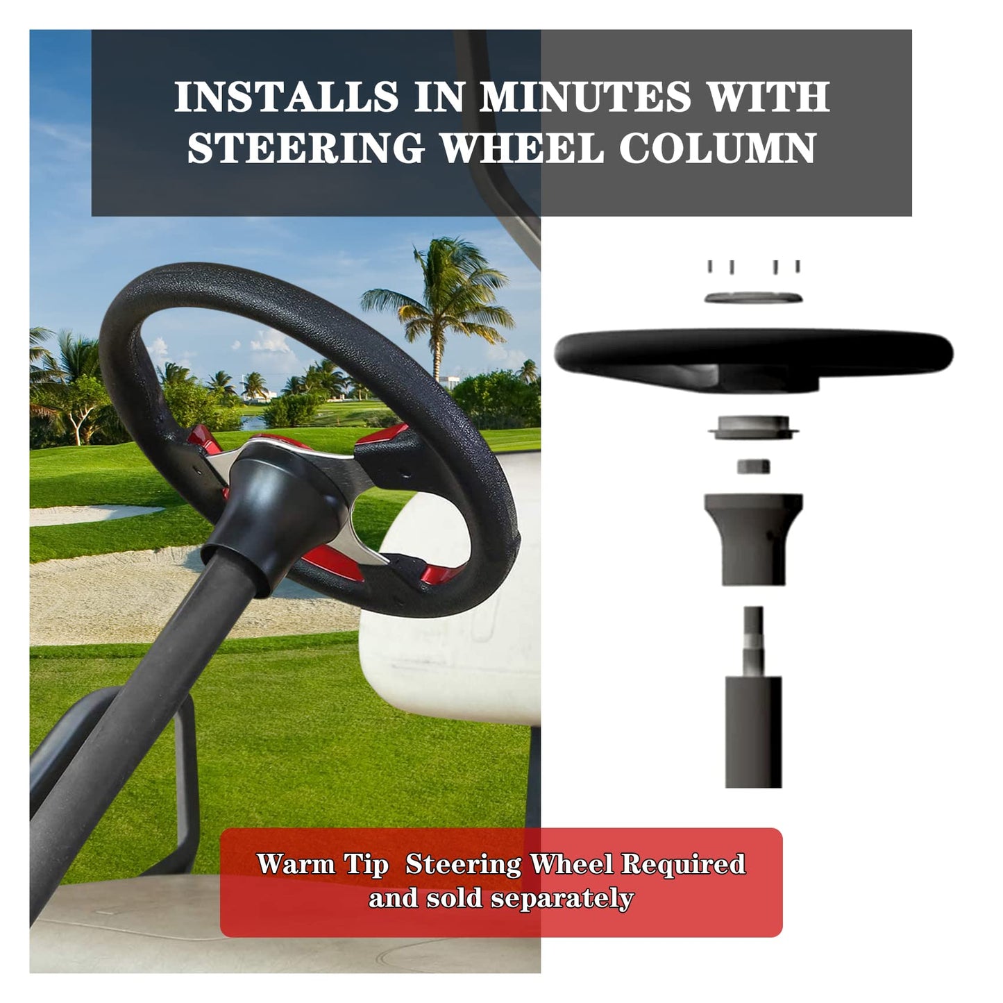 Golf Cart Steering Wheel Fit for EZGO RXV & TXT, Club Car DS, Club Car Precedent, Yamaha, Most Golf Cart (A Yamaha Adapter - Black)